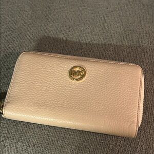 Michael Kors Cream Leather Wallet with Gold Accent